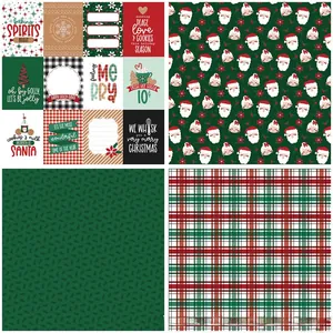 Detailed four-grid layout showing vintage Christmas scrapbook paper patterns and textures