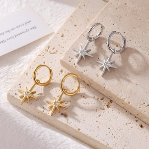 Minimalist titanium steel star earrings with zircon in gold and silver finishes