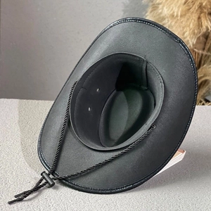 Classic black western cowboy hat with wide brim and adjustable chin strap for outdoors