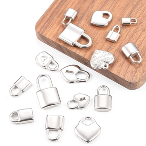 Polished silver heart and square stainless steel padlock pendants for DIY jewelry making