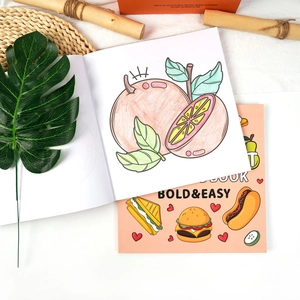 Bold & Easy coloring book with cute food and fruit illustrations for kids to draw