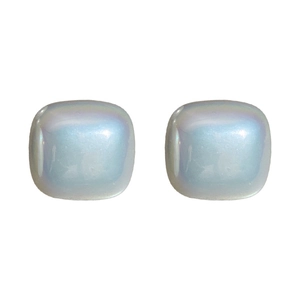 Elegant geometric square earrings with iridescent faux pearl finish and silver posts