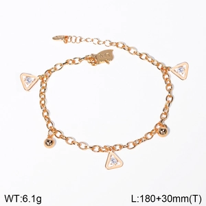 Close-up of gold butterfly bracelet with triangle pendants and 180mm plus 30mm length