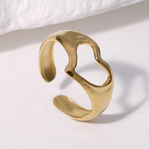 Bague Coeur Évidé Plaqué Or 18K Acier Inoxydable Réglable Anneau Ouvert Bijoux Élégants Minimalistes Pour Femmes