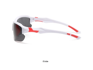 Side view of white outdoor sports sunglasses with red anti-slip rubber temple details