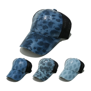 Sequin Leopard Print Mesh Trucker Hat Breathable Polyester Sun Protection Baseball Cap For Women Outdoor Fashion