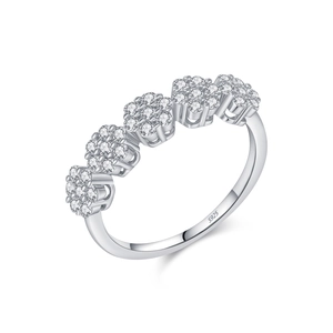 Sparkling S925 sterling silver flower ring with full diamond pavé for women