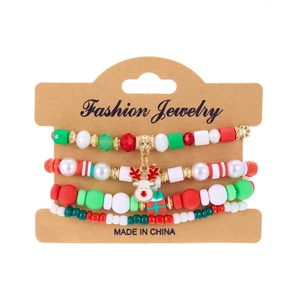 Christmas beaded bracelet set with elk and gift pendants on display card