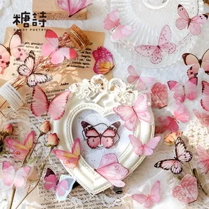 Vintage butterfly PET stickers set with delicate pink designs for scrapbooking and DIY crafts