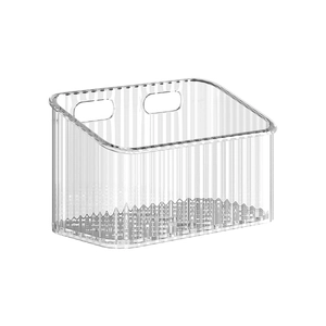 Wall-mounted transparent storage bin with vertical stripe texture and side handles