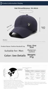 Size chart for winter baseball cap showing 56-60cm circumference and measurement guide
