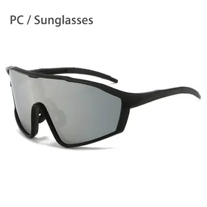 Matte black oversized cycling sunglasses with silver one-piece shield lens for outdoor sports