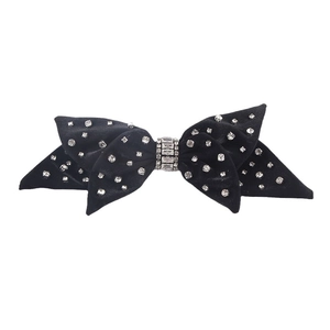 Elegant black velvet bow hair claw clip with sparkling rhinestones for women