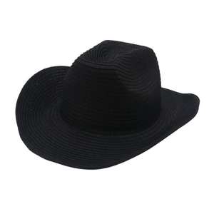 Classic black woven wide brim sun hat with upturned edges for men and women