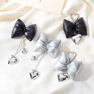 Ins Style Padded Artificial Leather Bow Keychain With Heart Star Clasp Fashion PU Bowknot Bag Charm Pendant For Women