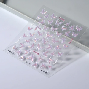 3D iridescent butterfly nail art stickers with purple laser holographic butterfly decals