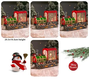 Christmas train water globe lantern with glowing snow scenes, sized 29.5x19.5cm