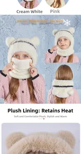 Detail of warm plush bear ear hood showing creamy white and pink fleece lining options