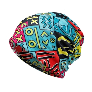 Unisex Slouchy Beanie Hat Graffiti Printed Geometric Multicolor Skull Cap For Outdoor Spring Summer Breathable Thin Headwear