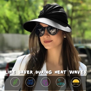 Women's black open top sun visor with UPF 50+ protection for outdoor activities