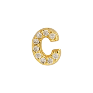 Classic 18k gold plated letter C pendant with micro-pave cubic zirconia on white background