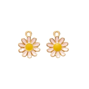 Pink and yellow enamel daisy flower pendant with gold alloy frame for jewelry making