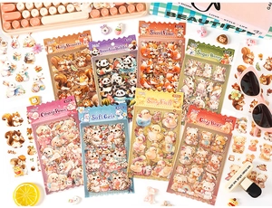 Detail of 8 cute cartoon animal sticker sets including panda and fox for DIY journals