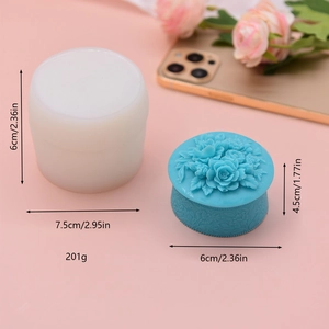 DIY round silicone mold with floral relief for jewelry boxes and soap making projects