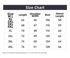Größentabelle für Herrenjacke mit Stehkragen mit Maßen in cm von M bis 4XL
