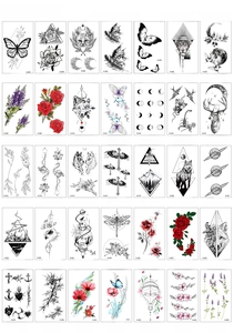 Catalog of 35 waterproof temporary tattoo designs with flowers, butterflies and moon phases