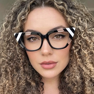 2024 cat-eye anti-blue light glasses with bold black and white striped frames