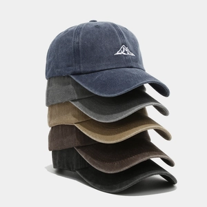 Vintage washed cotton baseball cap with mountain embroidery in five assorted colors