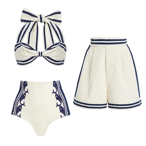 Bikini da Donna Vintage a Righe Marinaresche a Vita Alta All'americana Top And Bottom Stampato Abbigliamento da Spiaggia per Vacanza