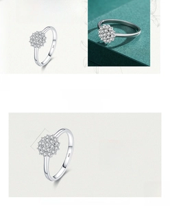 Detailed view of S925 sterling silver ring with micro-paved cubic zirconia cluster top