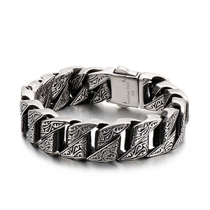 Herren Vintage Edelstahl Armband mit Stammesmuster und faltbarem Verschluss