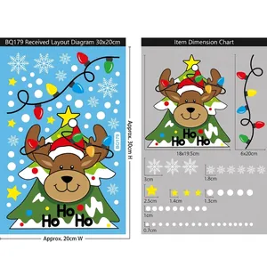 Detailed size chart for Christmas reindeer glass window stickers showing 20x30cm dimensions