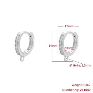 Detail of 14mm silver hoop earring with paved stones and small hanging loop for DIY