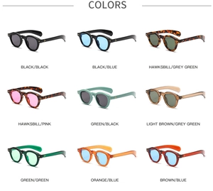 Matrix of vintage round sunglasses in nine assorted frame and lens color options