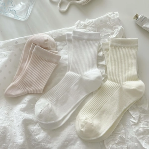 Lot de trois paires de chaussettes mi-hautes roses et blanches à côtes verticales