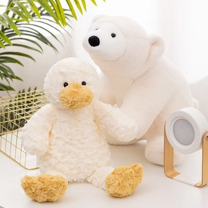 Soft plush yellow duck and white polar bear stuffed animal toys for nursery decor