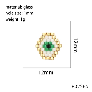 Detail view of woven glass evil eye bead with 12mm size and 1mm hole dimensions