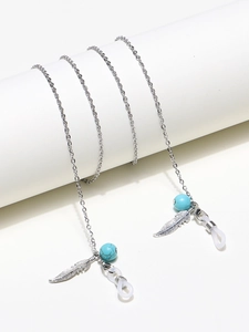 Bohemian Stainless Steel Glasses Chain With Turquoise Beads And Feather Pendant Non Slip Eyeglass Strap Anti Lost