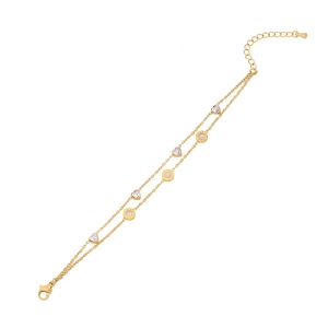 Elegant gold double-layer stainless steel bracelet featuring heart and Roman numeral charms