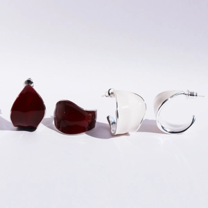 Vintage Enamel Curled Leaf C-Shaped Earrings With 925 Sterling Silver Post Ancora Red White Brass Enamel Geometric Earrings For Women Jewelry