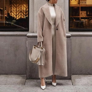 Manteau Long en Laine Élégant pour Femme Col à Revers Manches Longues Couleur Unie Trench-Coat Chaud Veste d'Hiver Automne