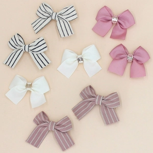 Set of 8 striped grosgrain ribbon hair bows with metal buckles for girls and toddlers