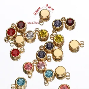 6mm colorful round crystal birthstone pendants with stainless steel loops for DIY jewelry