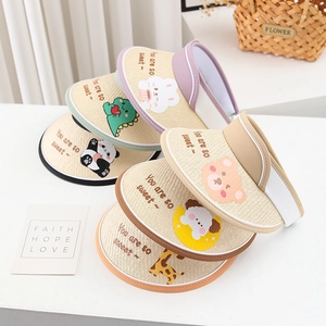 Summer kids straw sun visor with cute cartoon animals and wide brim for UV protection