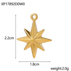 Detailed view of an 18k gold plated polar star pendant with 2.2cm height and 1.8cm width