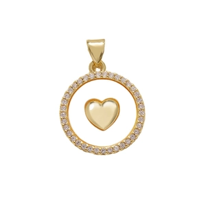 Exquisite gold-plated shell heart pendant with sparkling zircon and polished gold circle